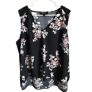 Lane Bryant Plus Sz 20 Black Floral tank top casual career V-neck